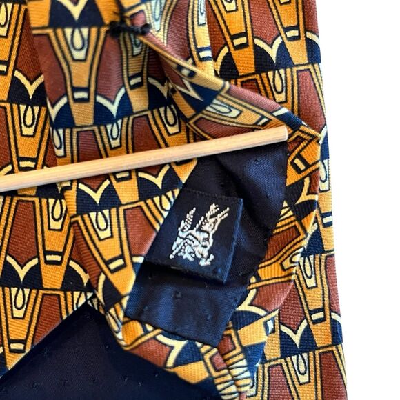 Vintage BURBERRYS OF LONDON Tie 100% Silk Necktie Gold Brown Geometric USA - Picture 5 of 6